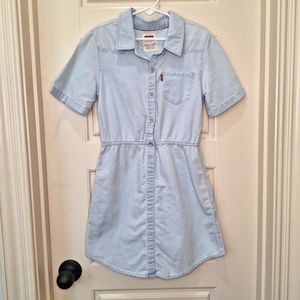 Levi's Girls Chambray Blue Short Sleeve Elastic Waist Dress Size Small